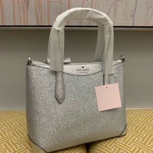 Kate Spade NYC Lunar Light Satchel Crossbody Bag Small Silver Glitter